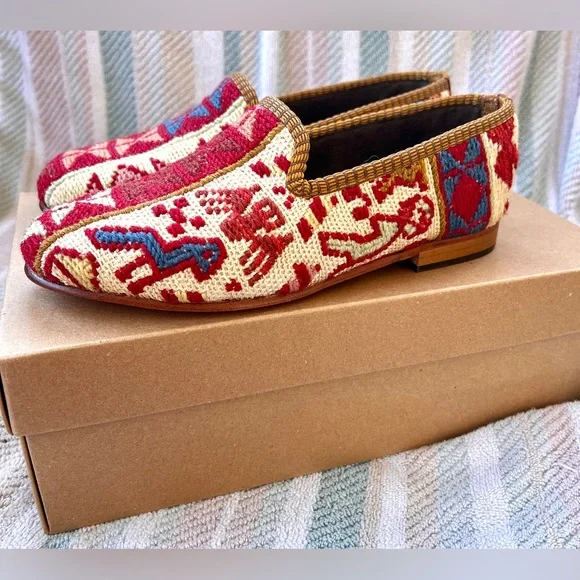 BRAND NEW Artemis Design Co Handmade Turkish Kilim Smoking Shoes Size 37 (6.5-7) Flats & Loafers